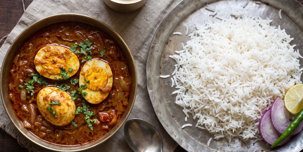 Desi masala egg curry, Rice combo