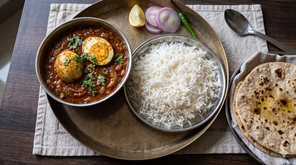 Desi masala egg curry thali