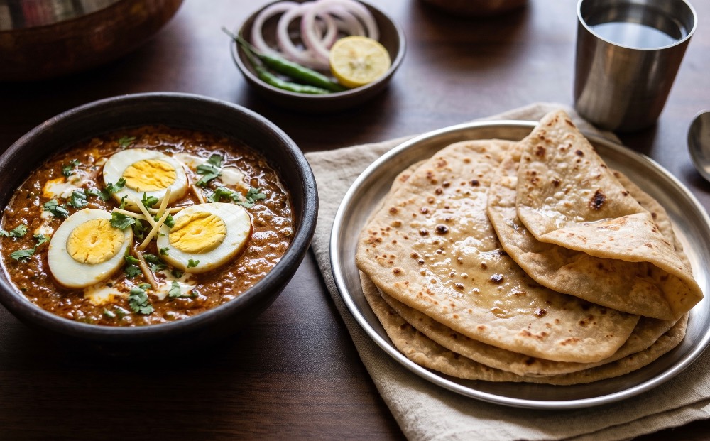 Masala egg curry with ghee paratha