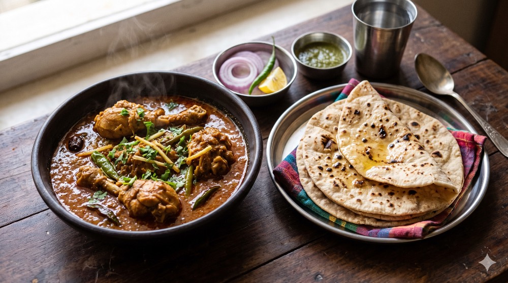 Desi style chicken and roti combo