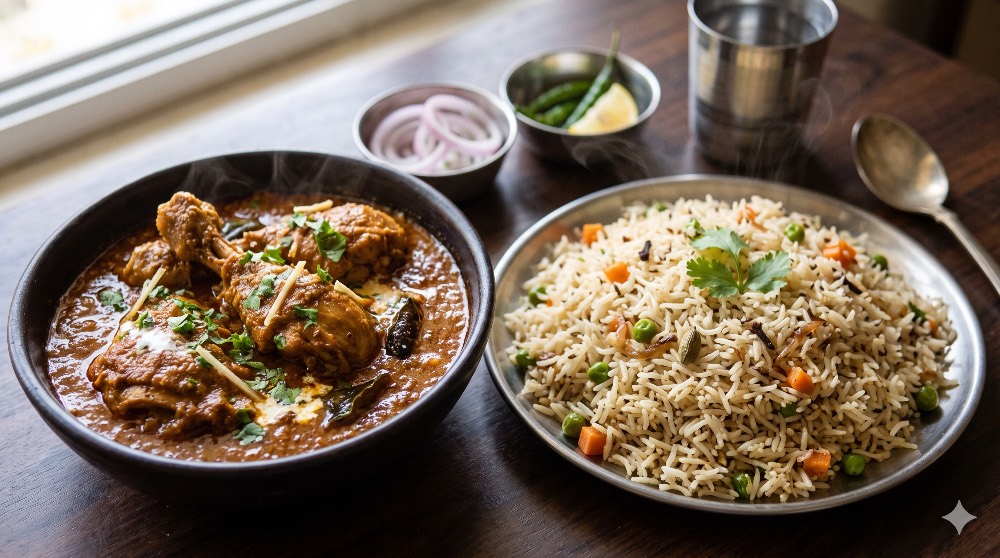 Chicken curry with pulav combo