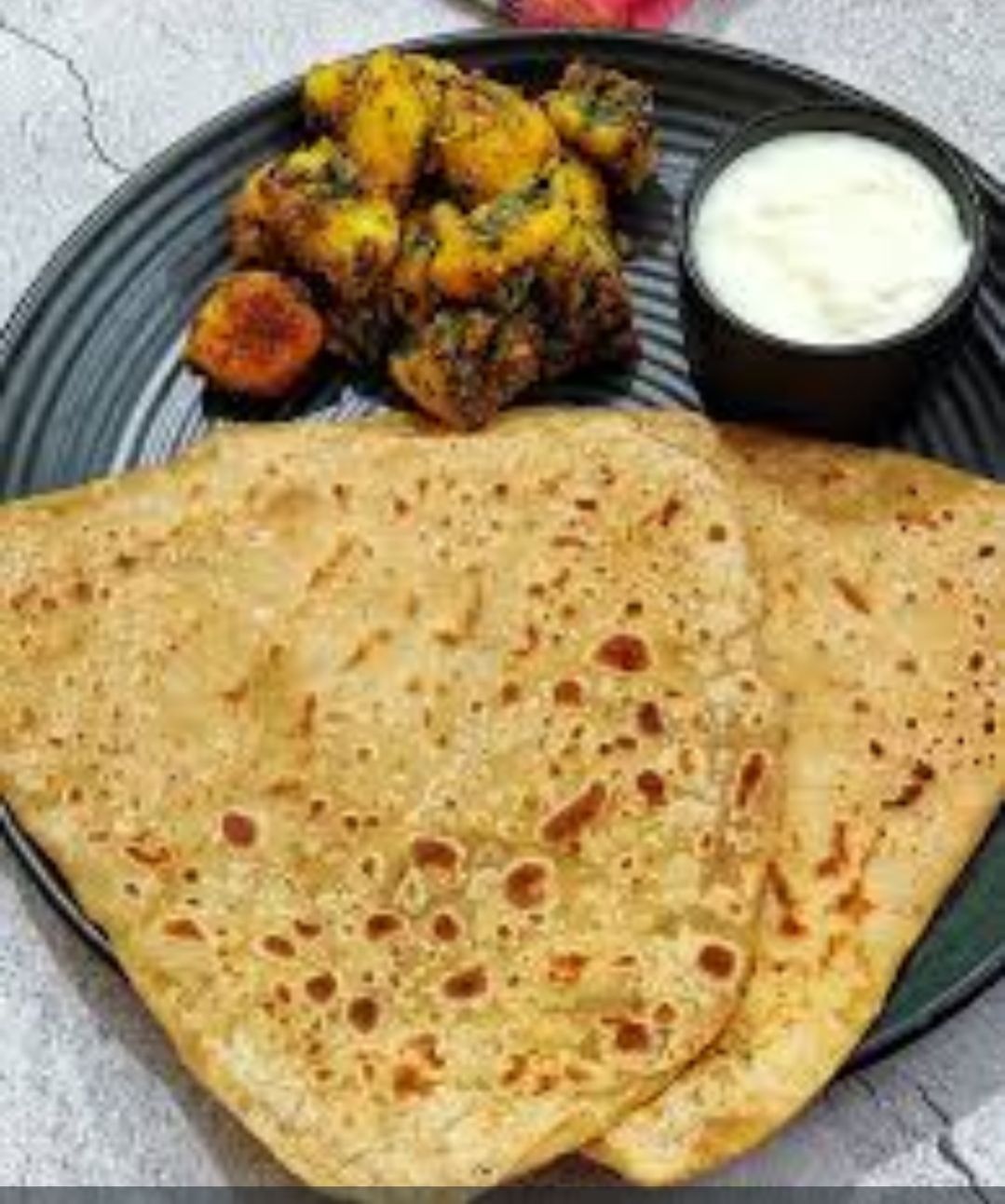 Plain Paratha with Aalu Sabji & Curd