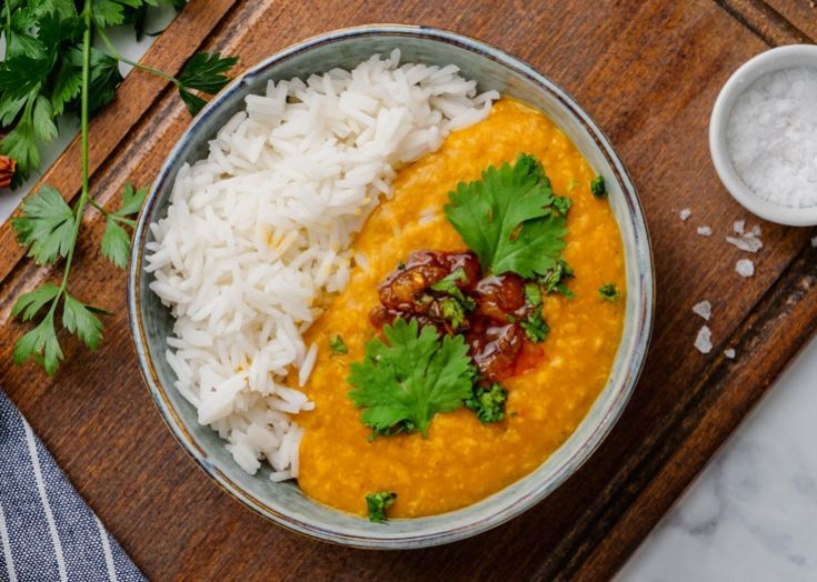 daal fry rice bowl