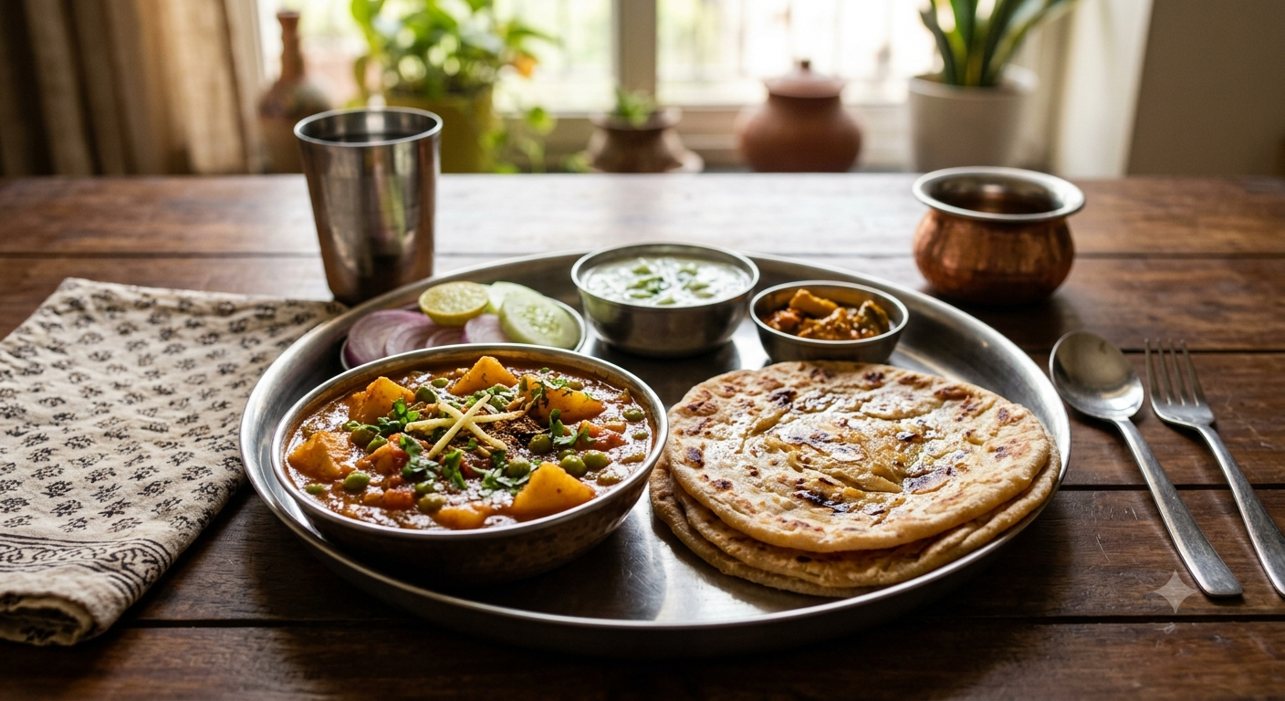 Aloo Matar with 2 Plain Paratha
